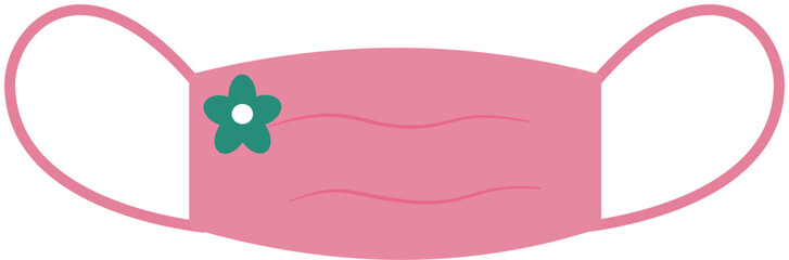 Pink Face Mask with Flower, Cartoon Style