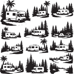 &ldquo;Retro Camper Van SVG Bundle | Forest, Campfire & Night Sky Silhouettes for Adventure Crafts&rdquo;

&ldquo;Van Life Under the Stars | Vintage Camping Silhouette Vector Set for Travel & Outdoors Projects&rdquo;

&ldquo;Wilde