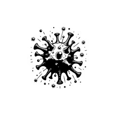 Stylized monochrome representation of a cellular structure with viral attributes