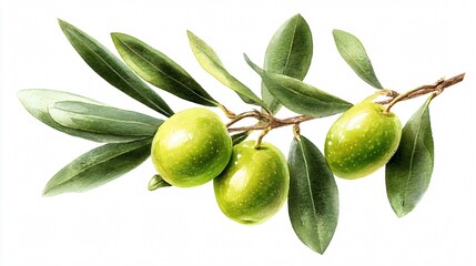 Fresh Green Olives on Branch with Lush Leaves - Natural and Organic Ingredients