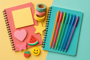 school stationery isolated on white