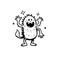 Whimsical monster illustration radiates happiness with outstretched arms and stars