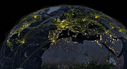 Obraz premium Global interconnectedness. Network of cities and continents