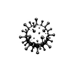 Monochromatic rendering of a viral particle with distinctive spikes and surface marks