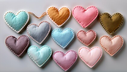 Obraz premium hand stitched heart patches in pastel colors perfect for crafts and decor