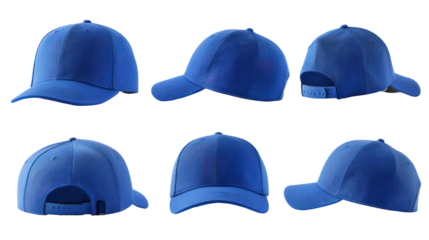 Blue Baseball Caps from Multiple Angles — Sport Hat Set on Transparent Background

