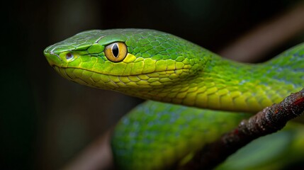 Fototapeta premium Vibrant Green Snake in Natural Habitat Wildlife Photography Image