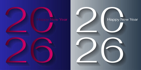 Luxury New Year 2026 Logo Red and Silver New Year Greeting Card. Design for poster, flyer, invitation, postcard, advertisement.