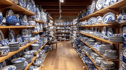 Blue Pottery Shop Interior.