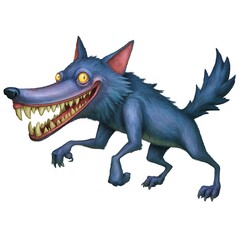 Fototapeta premium Playful Cartoon Wolf Illustration A mischievous blue wolf character design.
