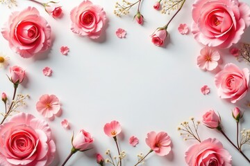 Delicate Pink Roses and Blossoms Frame a Blank Space for Your Message