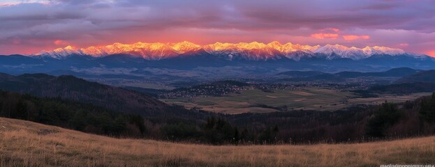 Fototapeta premium Majestic Mountain Range at Sunset Panorama
