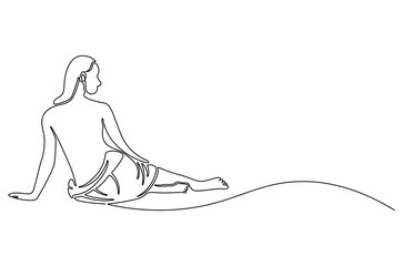 Continuous one line drawing of Beautiful woman with her back. Single line drawing illustration of Naked back of a woman body. Woman beauty wellness concept vector art. Doodle line illustration.