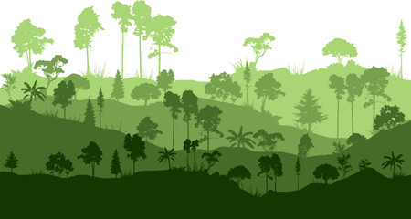 Jungle silhouette landscape. Forest landscape silhouette for environment, ecology vector isolated.
