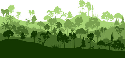 Jungle silhouette landscape. Forest landscape silhouette for environment, ecology vector isolated.