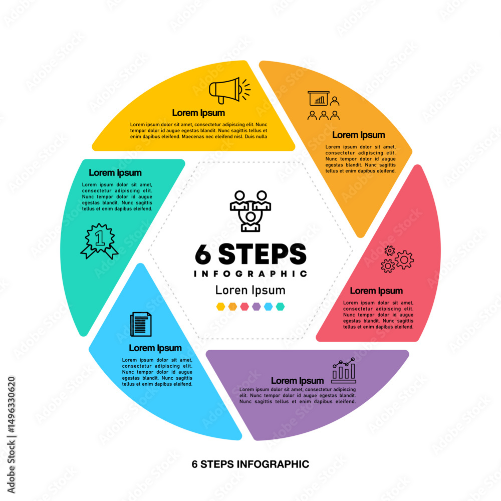 Poster infographic circular diagram with 6 options. round chart that can be used for business analytics, da