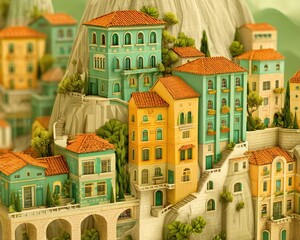 Vila Mediterrânea em relevo: Arquitetura vibrante e cores quentes