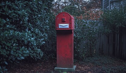 Red mailbox in a garden (1)