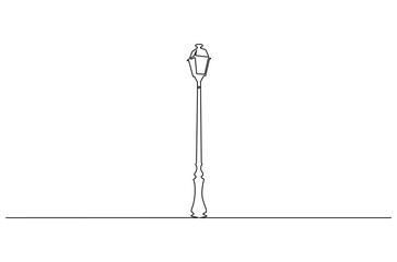 Continuous one line drawing of Vintage Garden Lamp. Single line drawing illustration of Street Lamp. Elegant street element and urban road concept vector art. Doodle line illustration.