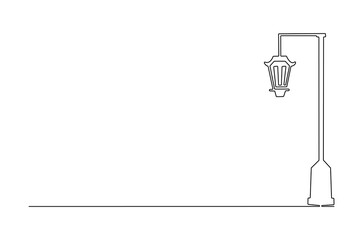 Continuous one line drawing of Vintage Garden Lamp. Single line drawing illustration of Street Lamp. Elegant street element and urban road concept vector art. Doodle line illustration.