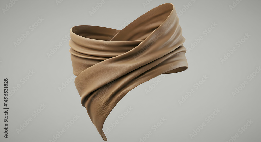Poster floating fabric sculpture with abstract form and neutral color