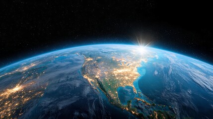 Earth at Sunrise North America View