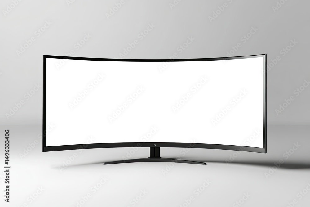 Poster curved smart lcd plasma tv or monitor on a white background 3d rendering