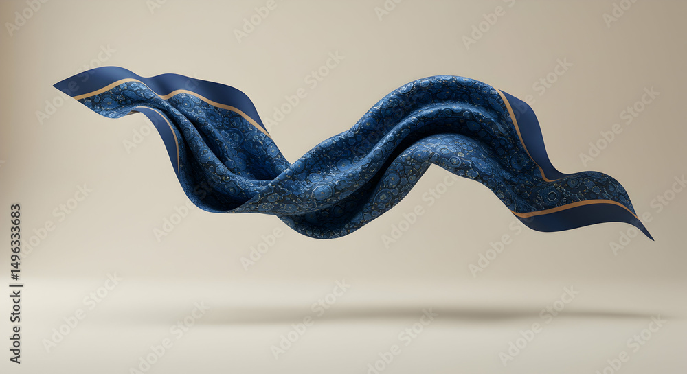 Poster floating patterned silk scarf with elegant drape and soft light