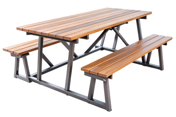 Traditional Wooden Board Picnic Table Set for Exterior Use on Transparent PNG Background