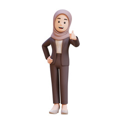 3D business muslim woman character is giving a thumbs up