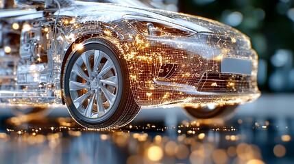 Electric Car with Illuminated Wireframe Design