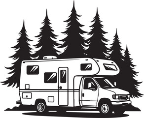 Naklejka premium Adventure Van SVG | Mountain Camping Silhouette for Travel Stickers, Shirts & Crafts”“Van Life SVG Bundle | Retro Camper, Pine Trees & Mountain Clipart for Outdoor Lovers”“Scenic Road Trip Vector 
