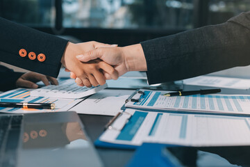 Business handshake for teamwork of business merger and acquisition,successful negotiate,hand...