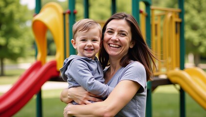 Obraz premium mother and her son on playground