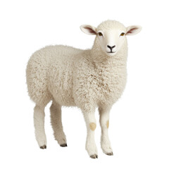 Fototapeta premium Fluffy white sheep standing gracefully, showcasing its soft wool and gentle expression, embodying serene farm atmosphere