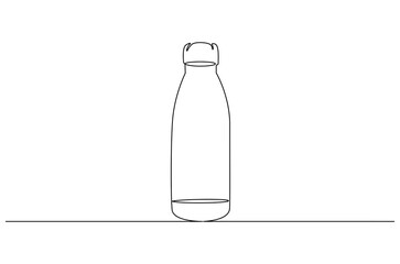 Continuous one line drawing of Water bottle mockup. Single line drawing illustration of Gym water container. Reusable stainless steel sport bottle concept vector art. Doodle line illustration.