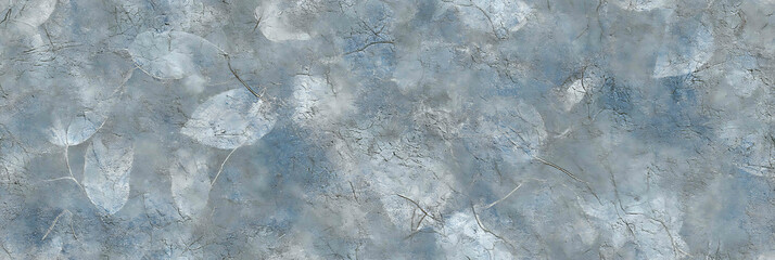 vintage wallpaper, pattern of blue leaf imprints with cement-like finish - Seamless , pattern , background , tile