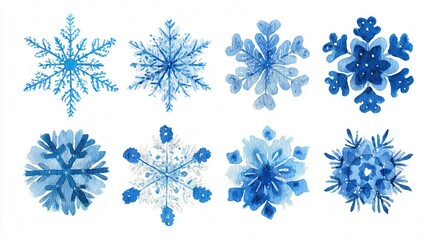 Fototapeta premium Elegant Watercolor Snowflakes Isolated on White Background