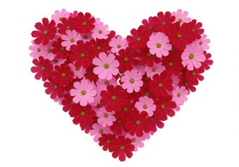 Heart shape made of pink and red cosmos flowers