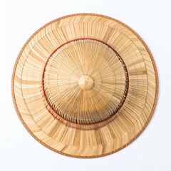 Traditional straw hat featuring intricate design and natural materials for sun protection.