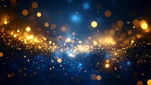 Abstract image with a mesmerizing golden and blue bokeh effect, creating a magical atmosphere