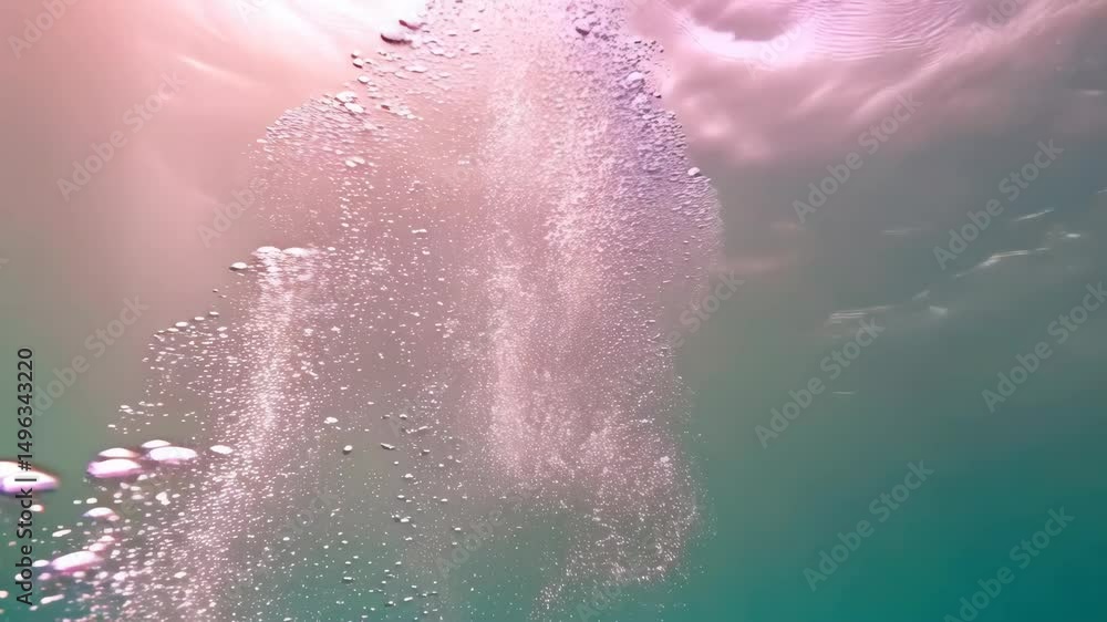 Aufkleber underwater view of rising air bubbles creating abstract patterns and textures in turquoise water, li