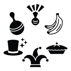 Black and white icons of diverse objects for a variety of uses