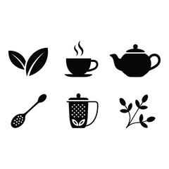 Brewing Serenity A collection of tea icons inviting mindful moments and comforting ritual with black