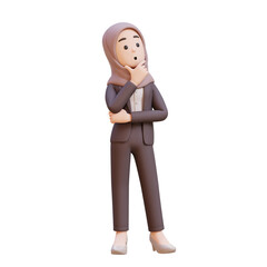 3D business muslim woman character is thinking concept of contemplation and focus