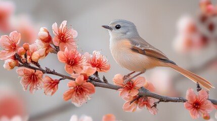 Fototapeta premium Delicate bird perched on blossom branch