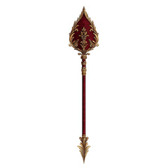 A Satin Crimson Arrow with Gold Embroidery Royal Co Isolated on Transparent Background
