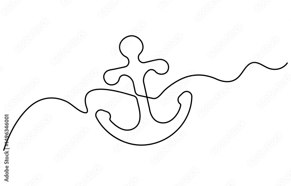 Poster continuous line drawing of sea anchor. one line drawing background. vector illustration. anchor cont