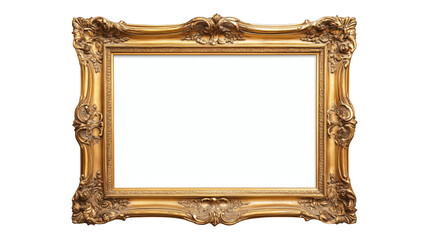 Elegant gold wooden picture frame on transparent background