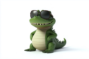 Fototapeta premium green crocodile holding flowers on white background